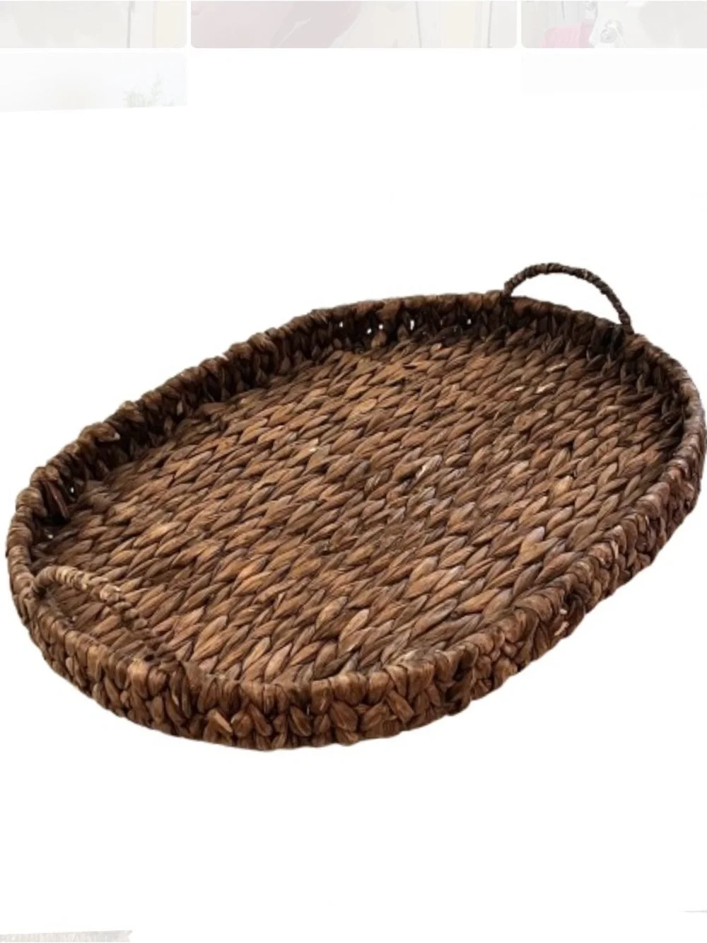 NWOT- Large Oval Woven Water Hyacinth Serving Tray with Handles